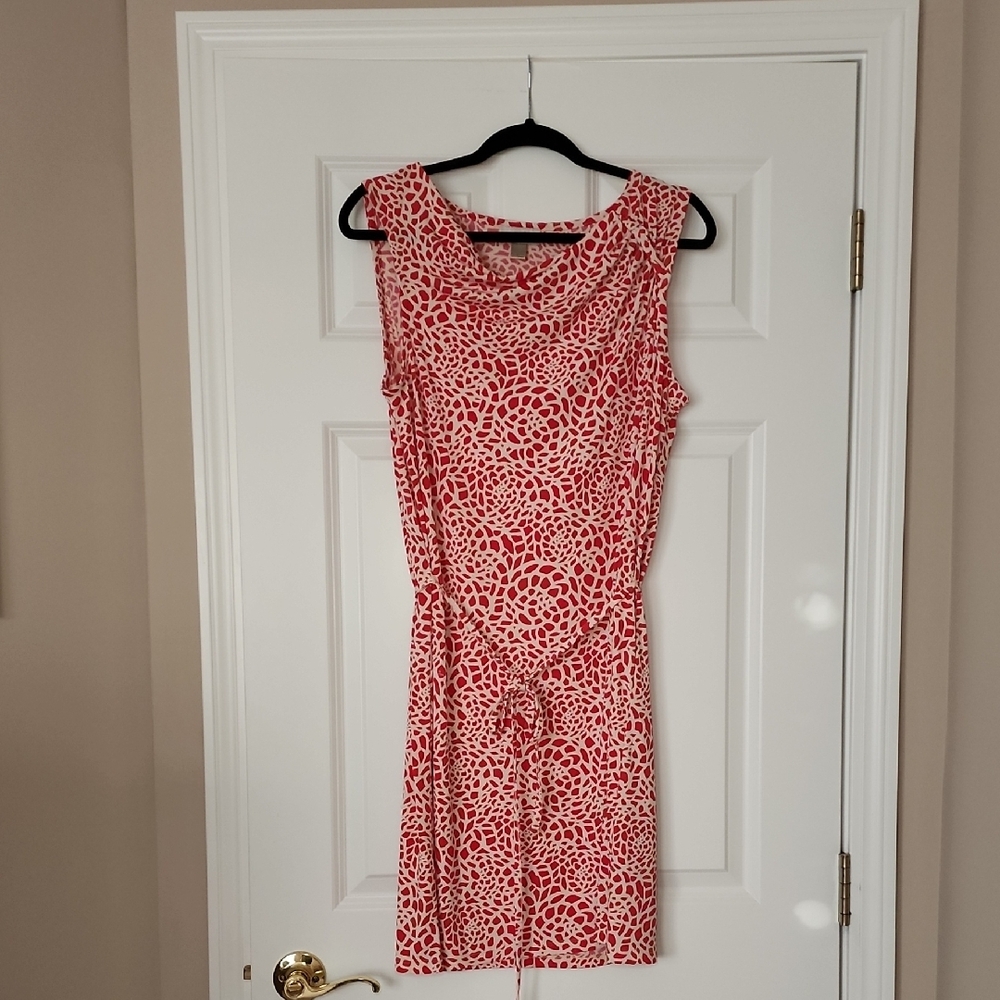 LOFT Red Patterned Sleeveless Dress